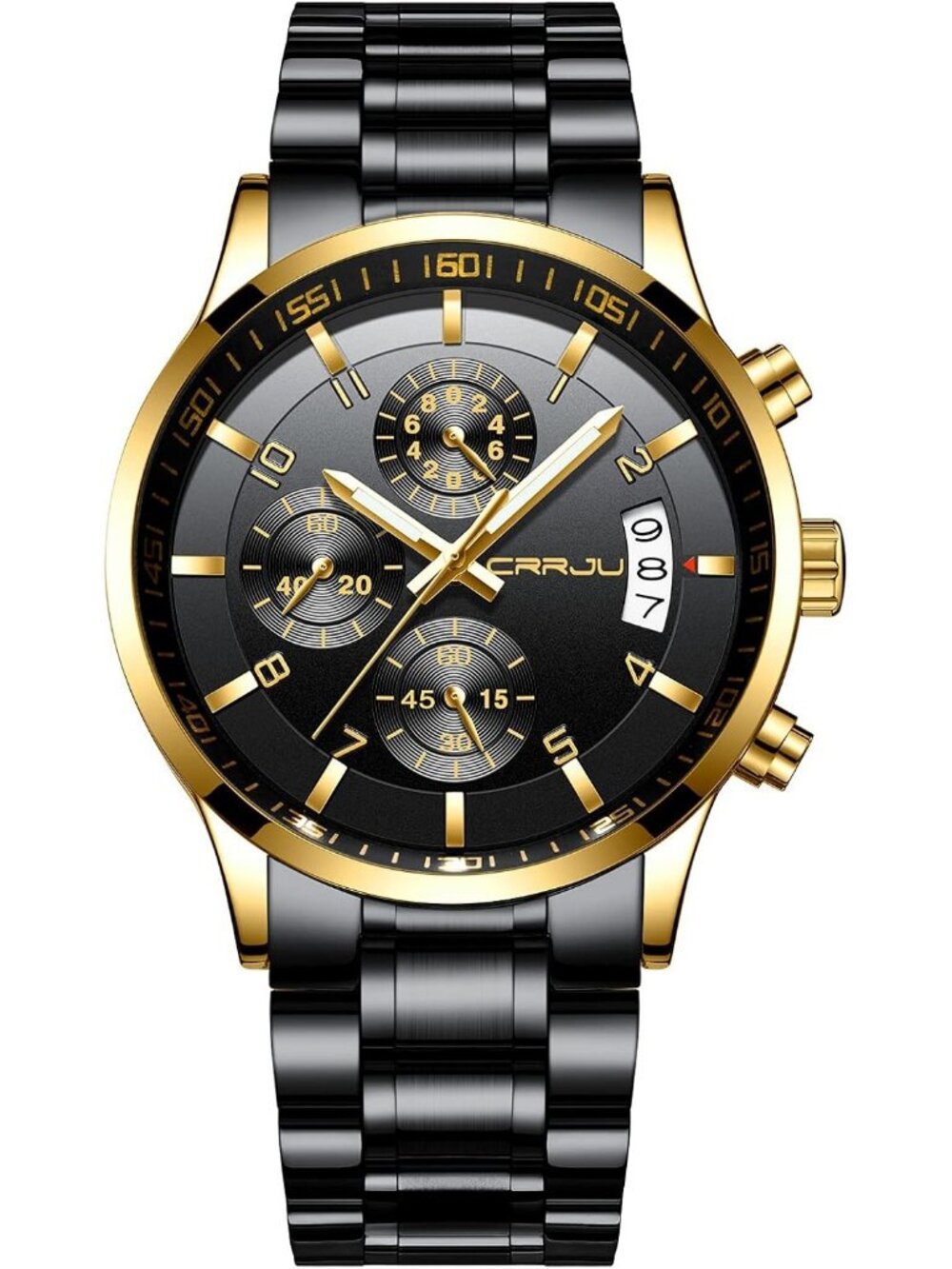 Men's Gold And Black Analog Stainless Steel Waterproof Chronograph Wrist Watch